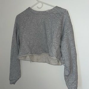 Alo Cropped Distressed Grey Sweater